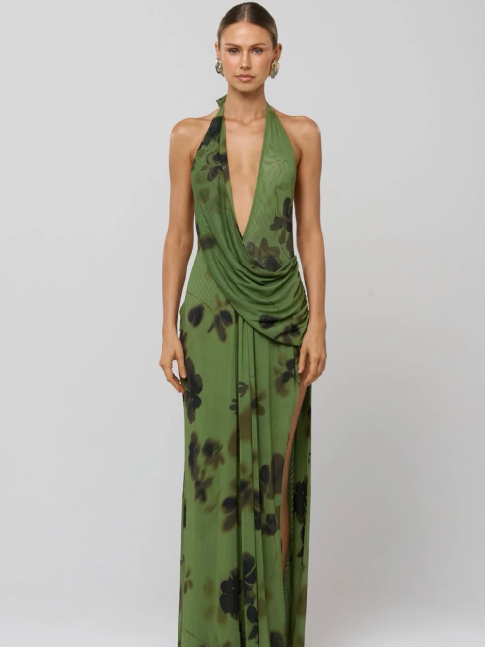 Resa Scarlett dress. SOLD OUT Green Floral Halter Drape Maxi Dress